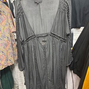 POL Charcoal Lace Accent Tunic